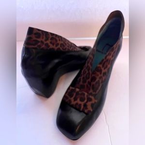 Thierry Rabotin Leopard Leather Wedge Heels Size US 8/ UK 38